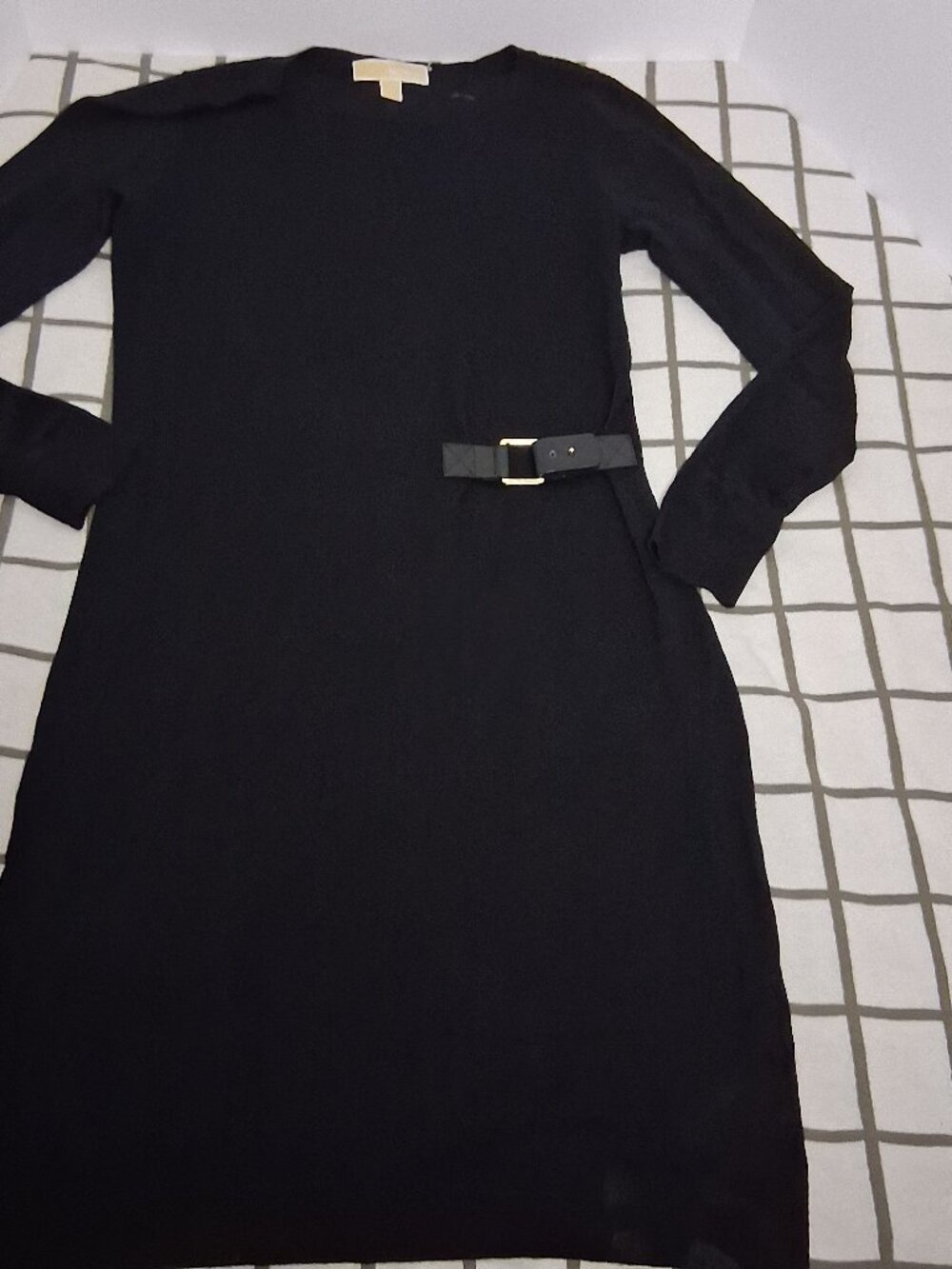 Small MICHAEL Michael Kors Black Long Sleeve Dress with Gold Buckle Waist